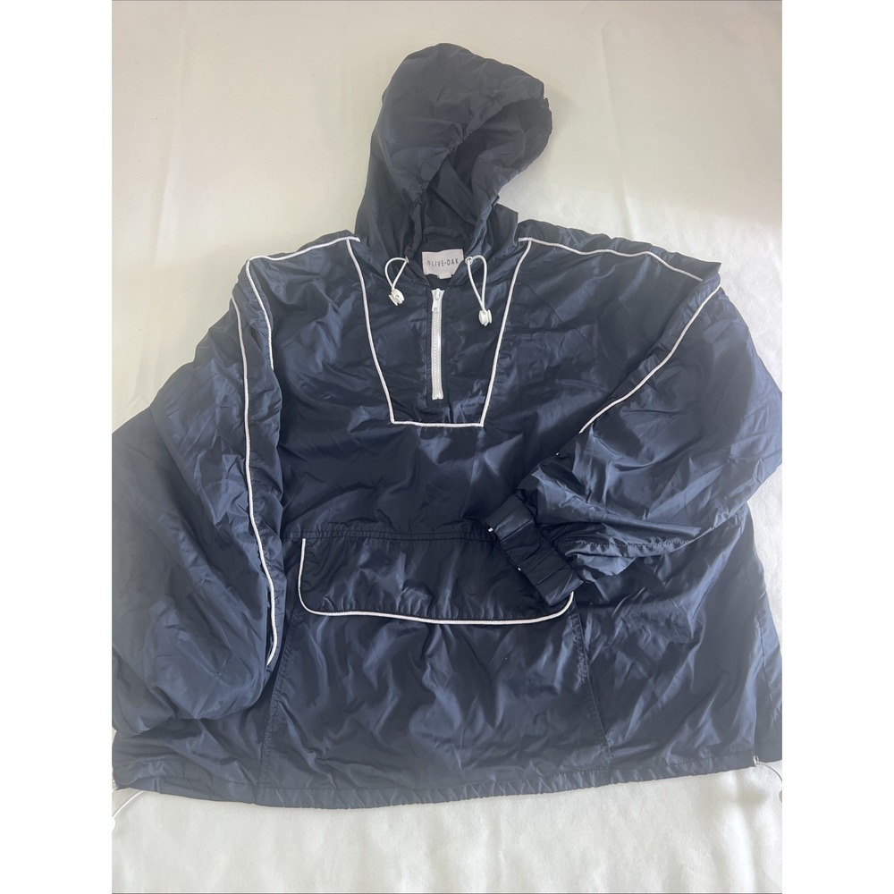 Olive + Oak Black Anorak Windbreaker Quarter Zip Hooded Jacket Size L
